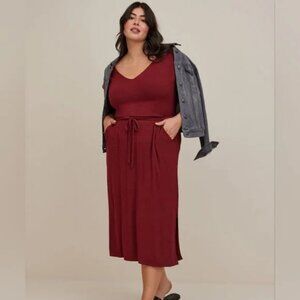 Torrid Super Soft Dolman Short Sleeve Red Drawstring Midi Dress 2 2X